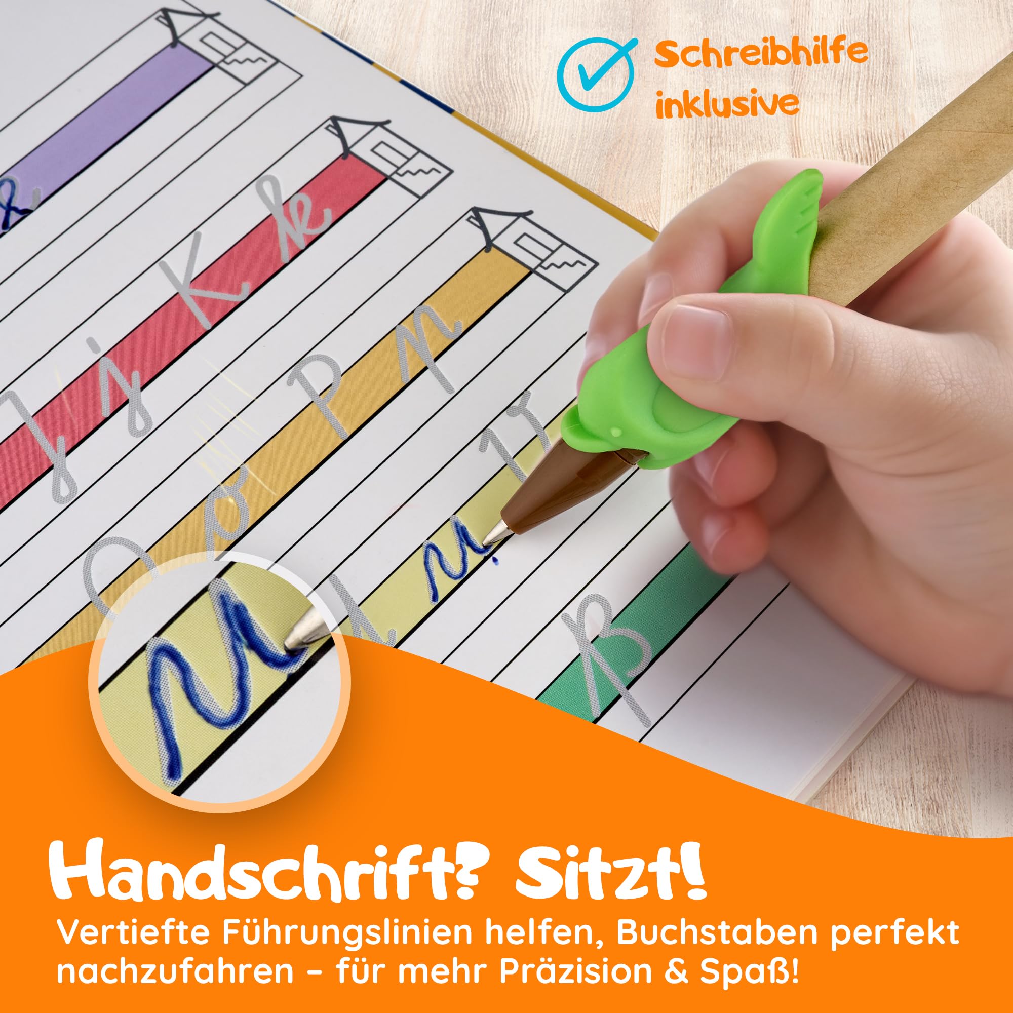 Quaderni di Esercizi per Scrittura Magica, Quaderno di Pratica per Copiatura, Penna Magica di Aiuto Riutilizzabile con Design a Scanalature e Modello per Bambini (4 Libri, 25,9×18,3 cm