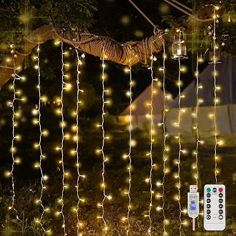 Suddus 200 LED Curtain Lights Fairy Lights with Remote, USB Powered, Waterproof, 6.5x6.5 ft