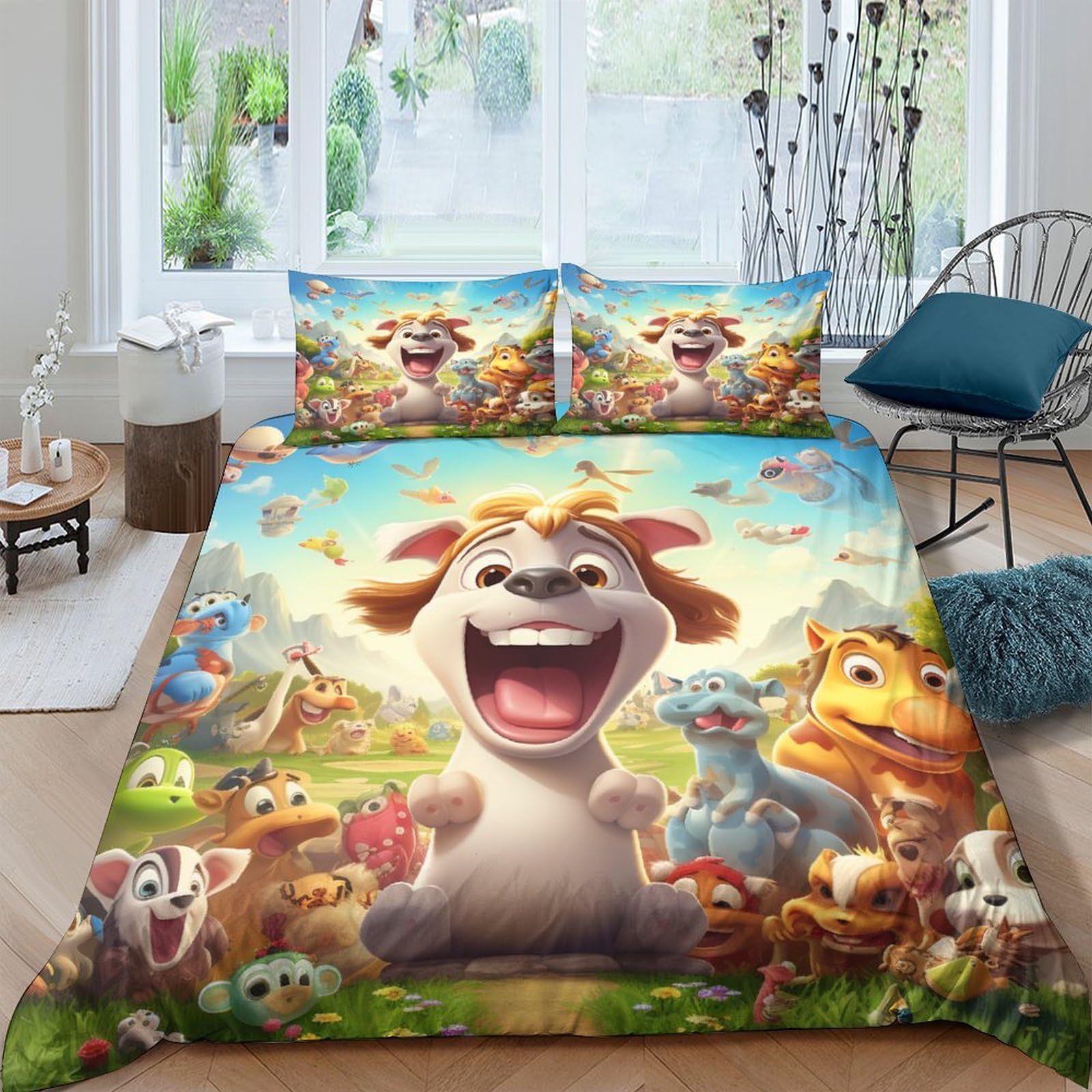 Housse de couette 200x200 cm avec taie d'oreiller et zip invisible 3 pièces