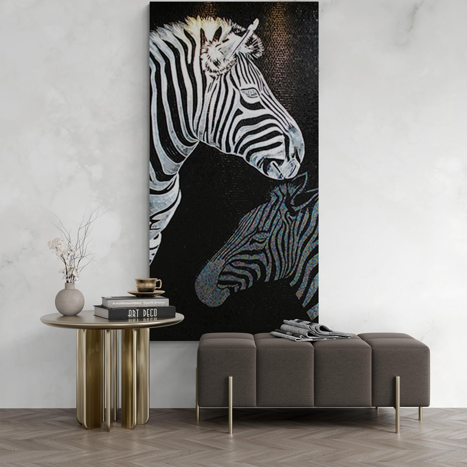 Handmade Zebra Glass Mosaic Wall Art, Black and White Animal Tile Mosaic Artwork, Hand-Cut Contemporary Safari Wall Décor