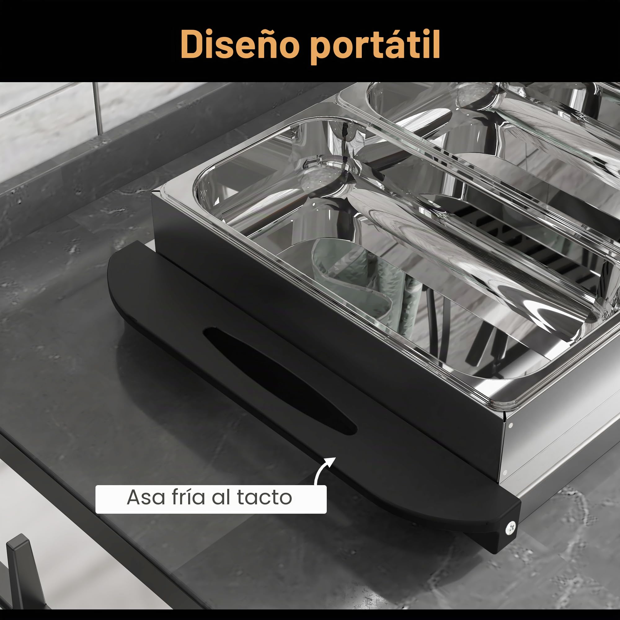 HOMCOM Calentador de Buffet 6.8L Placa caliente 300 Watt Calentador de alimentos de acero inoxidable con termostato ajustable Chafing dish for parties buffets family meals