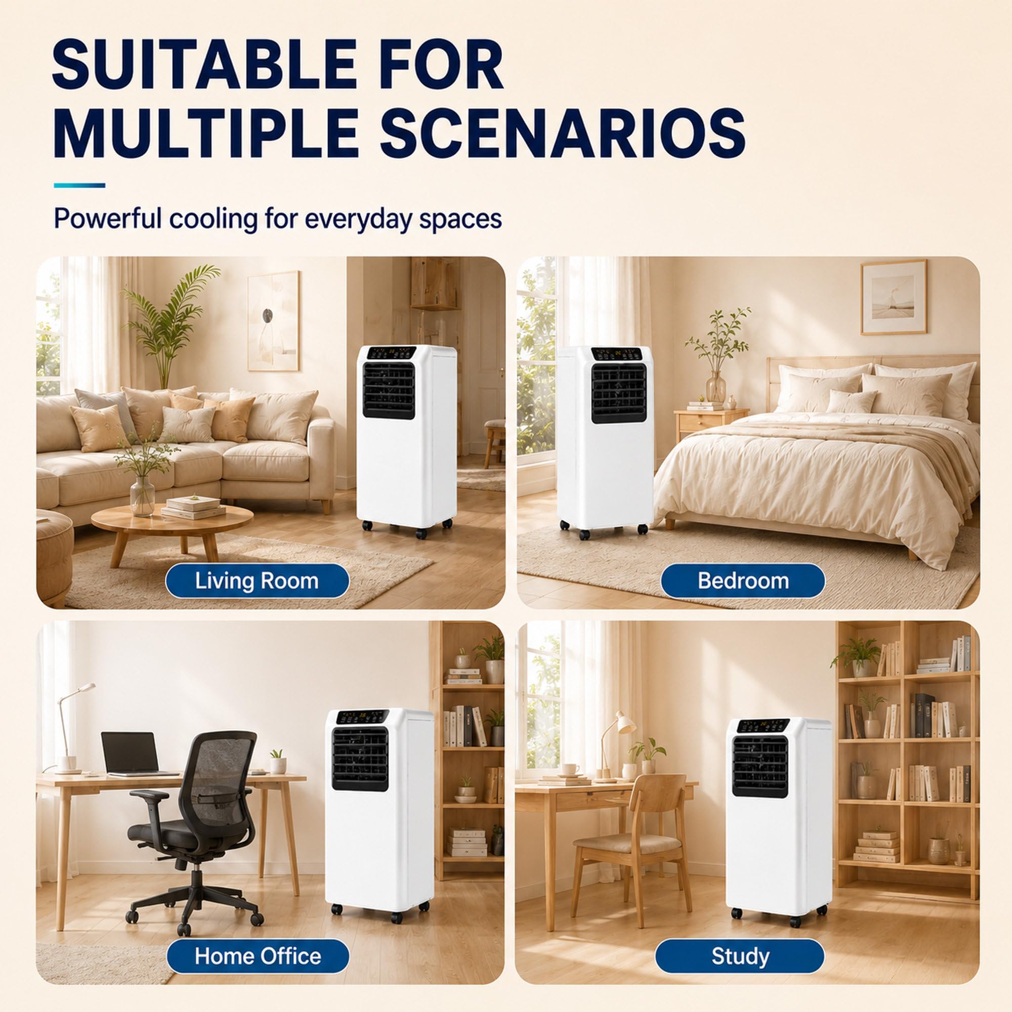 Condizionatore Portatile 7000 BTU con Telecomando e Kit Finestra | Circa 2,05 kW di capacità frigorifera per camere, uffici, soggiorni, appartamenti e altri ambienti interni.