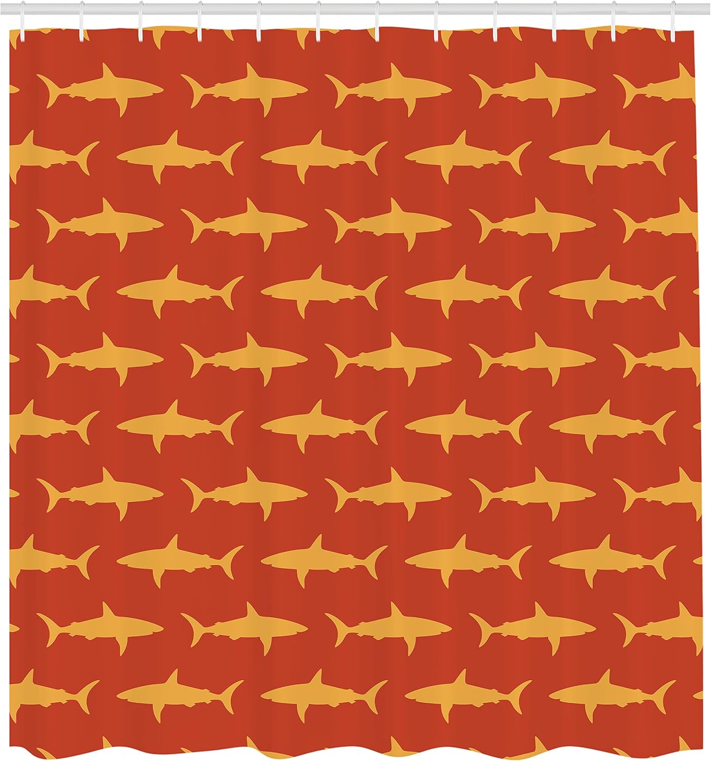 Ambesonne Sea Animals Shower Curtain, Sharks Swimming Horizontal Silhouettes Powerful Dangerous Wild Life, Cloth Fabric Bathroom Decor Set with Hooks, 69" W x 70" L, Red Orange