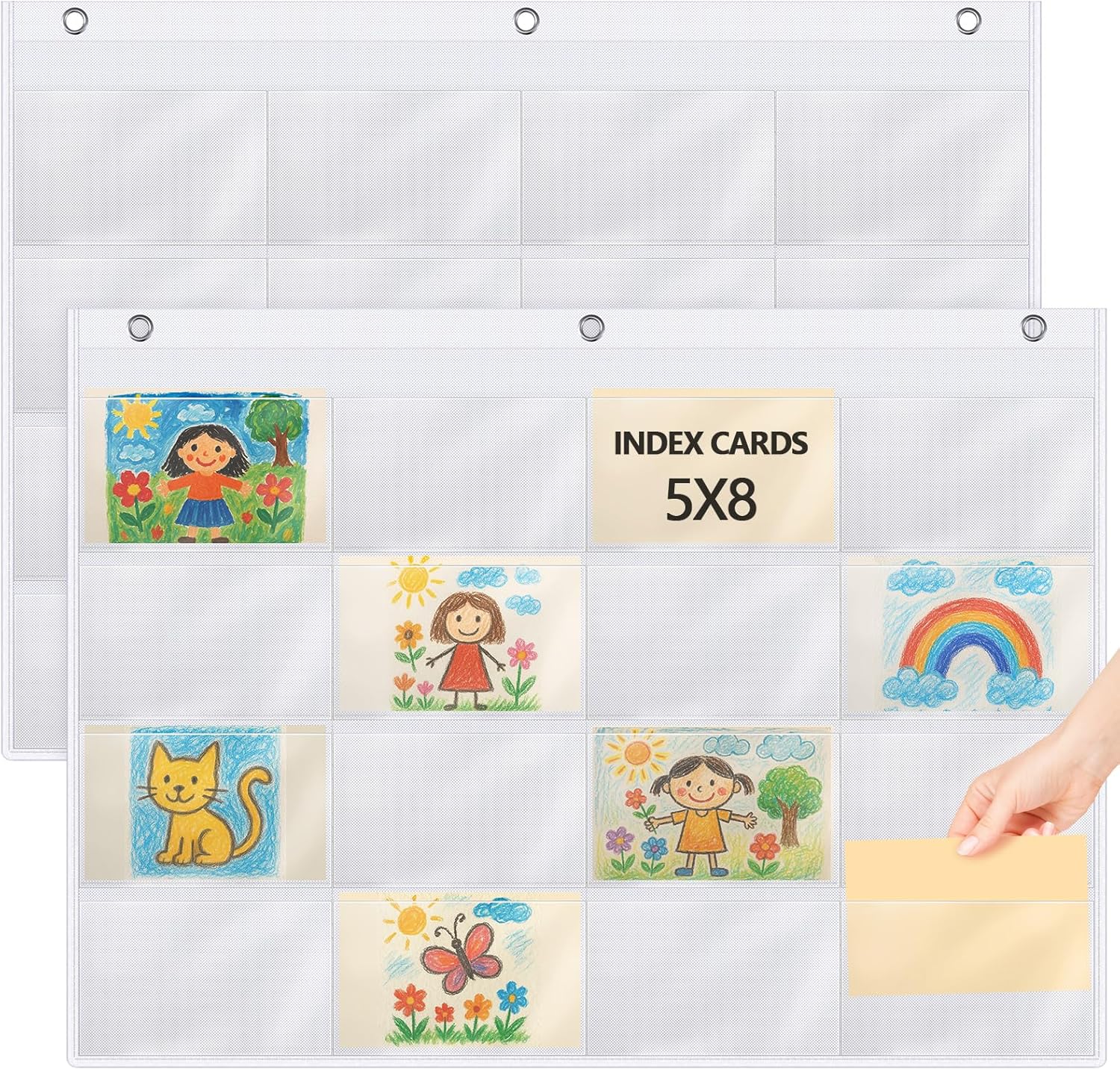 Fullhawl 4 Pcs Business Card Index Card Holder Sleeve Slots Organizer Hanging Wall Mount Pocket for Office, Home Studying, Organizing Pocket Chart (3" x 5" 36 Slots)