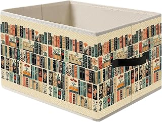 Vintage Book Lovers Storage Bin Box with Handles, Retro Bookish Foldable Organizer Basket Toybox for Reading Corner Room Library Bedroom Bathroom Home Clothes Toys Books