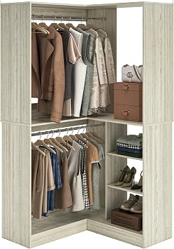 Unikito 36 Inch Corner Closet System, Large Freestanding Closet Organizer System with 2 Hanging Rods and Storage Shelves, Sturdy Walk in Tower, 36" W x 36" D x 80" H, White Oak