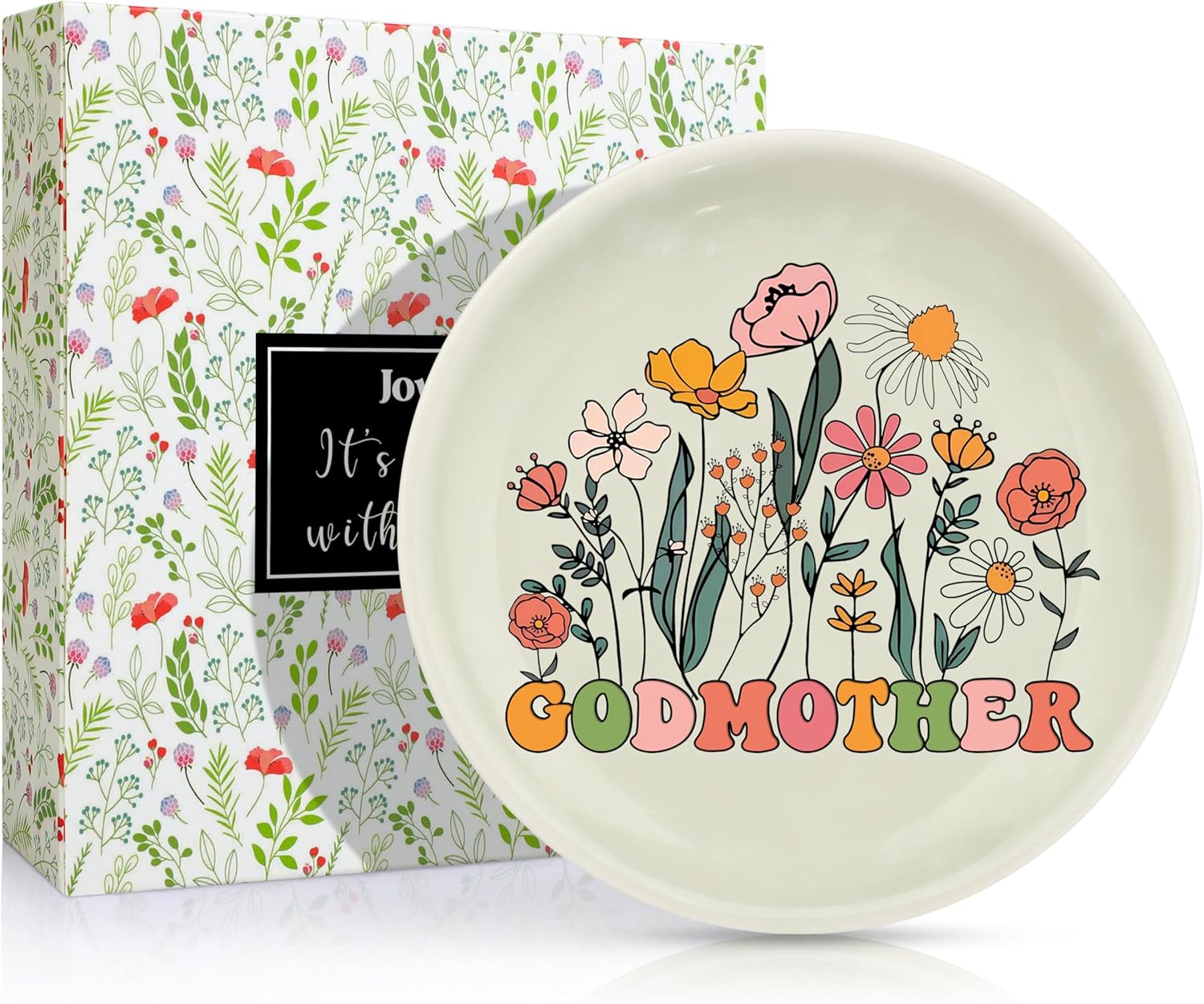JoycuFF Godmother Proposal Gift Gifts Will You Be My Godmother Ceramic Trinket Jewelry Dish Gifts for Birthday Christmas