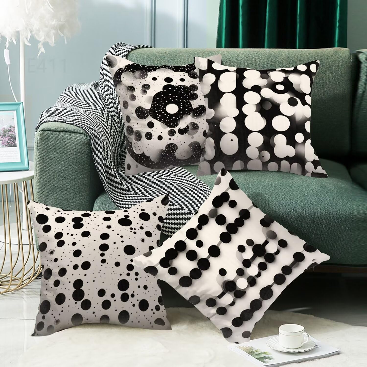 Semplice Federe Cuscini Divano 60x60cm,4 Pack Geometria Estate Esterno Cuscini per Divano,Doppio Lato Quadrato Morbido Cuscini Divano,per Divano Soggiorno Sedia Letto Autunno Dekoration Cuscino LY-411