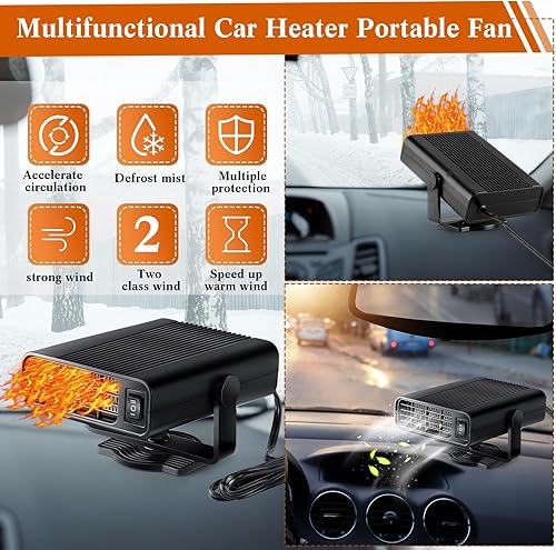 Vista 11 de 2 piezas 12 V 150 W Calentador portátil de coche 2 en 1 calentador y ventilador de refrigeración, desempañador de parabrisas, descongelador