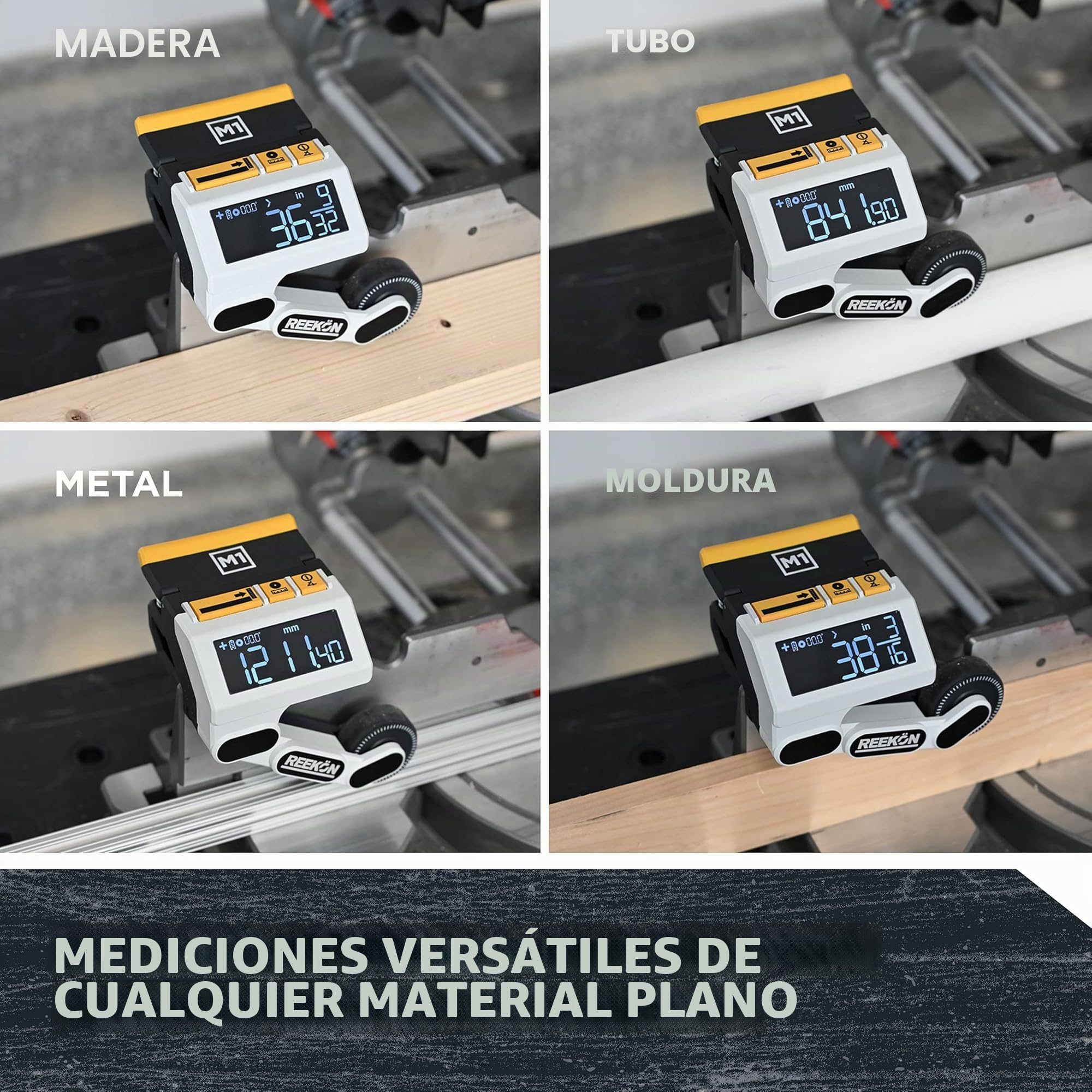 REEKON M1 Caliber Herramienta de medición de calibre para sierras de inglete, picar y sierras de cinta, elimina necesidad de medir y marcar materiales, reduce el tiempo de corte y aumenta la seguridad