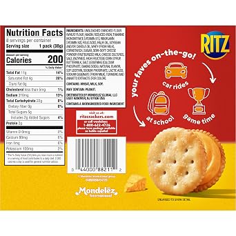 RITZ Cheese Sandwich Crackers, Lunch Snacks, 48 Snack Packs