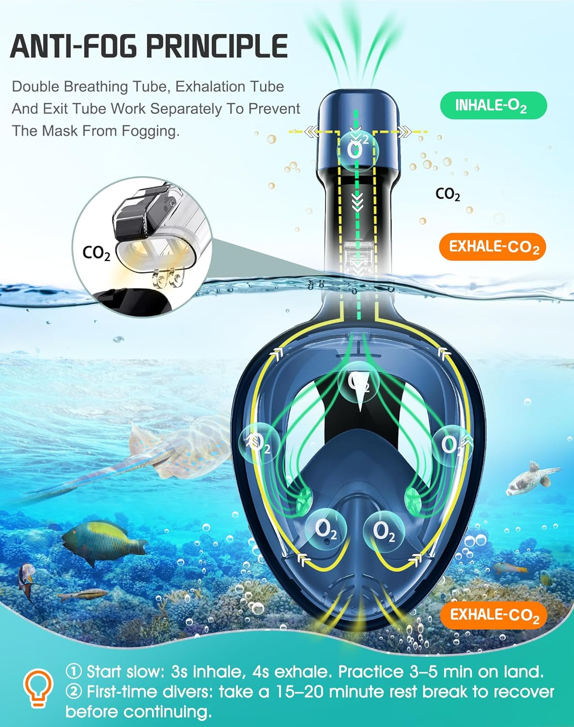 Greatever Full Face Snorkel Mask, Snorkeling Gear for Adults with Latest Dry Top Breathing System and Detachable Camera Mount, Foldable Snorkel Mask Adult, Snorkels Anti-Fog & Anti-Leak