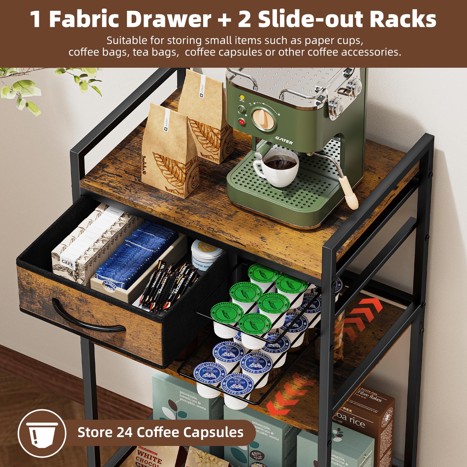 Amazon.com: Housolution 4 Tier Coffee Bar Cart with Pod Drawers