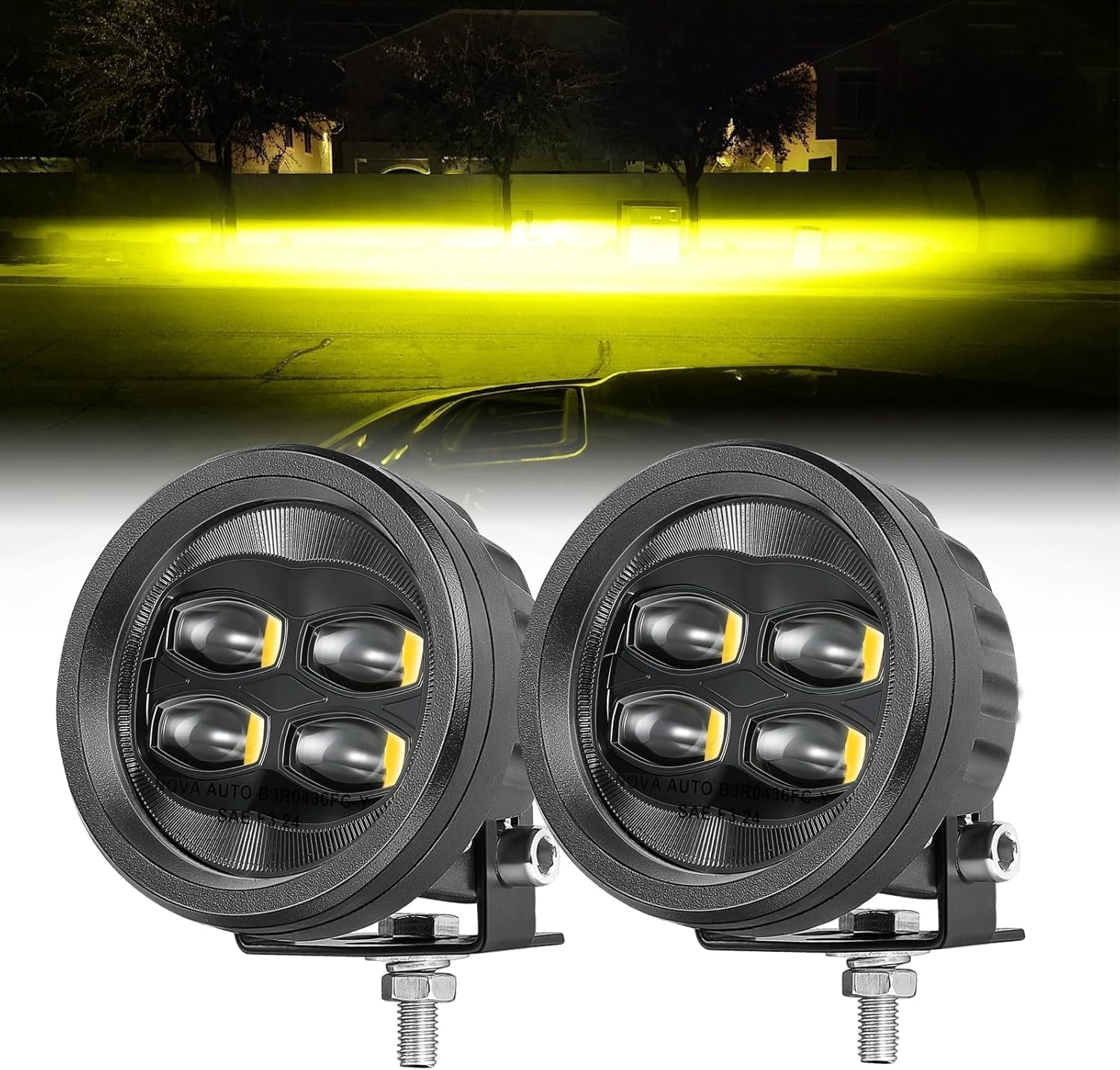 SAE Yellow Fog Lights, ACEC SHOP 2PCS 80W 3.5 Inch Round LED Fog Light Bars DOT Approved Street Legal Amber Pods Off Road Driving Light for Truck Pickup Wrangler Tacoma Tundra F150 UTV SUV Motorcycle