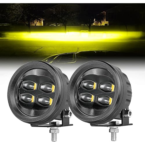 SAE Yellow Fog Lights, ACEC SHOP 2PCS 80W 3.5 Inch Round LED Fog Lights DOT Approved Street Legal Amber Pods Off Road Driving Light for Truck Pickup Wrangler Tacoma Tundra F150 UTV SUV ATV Motorcycle