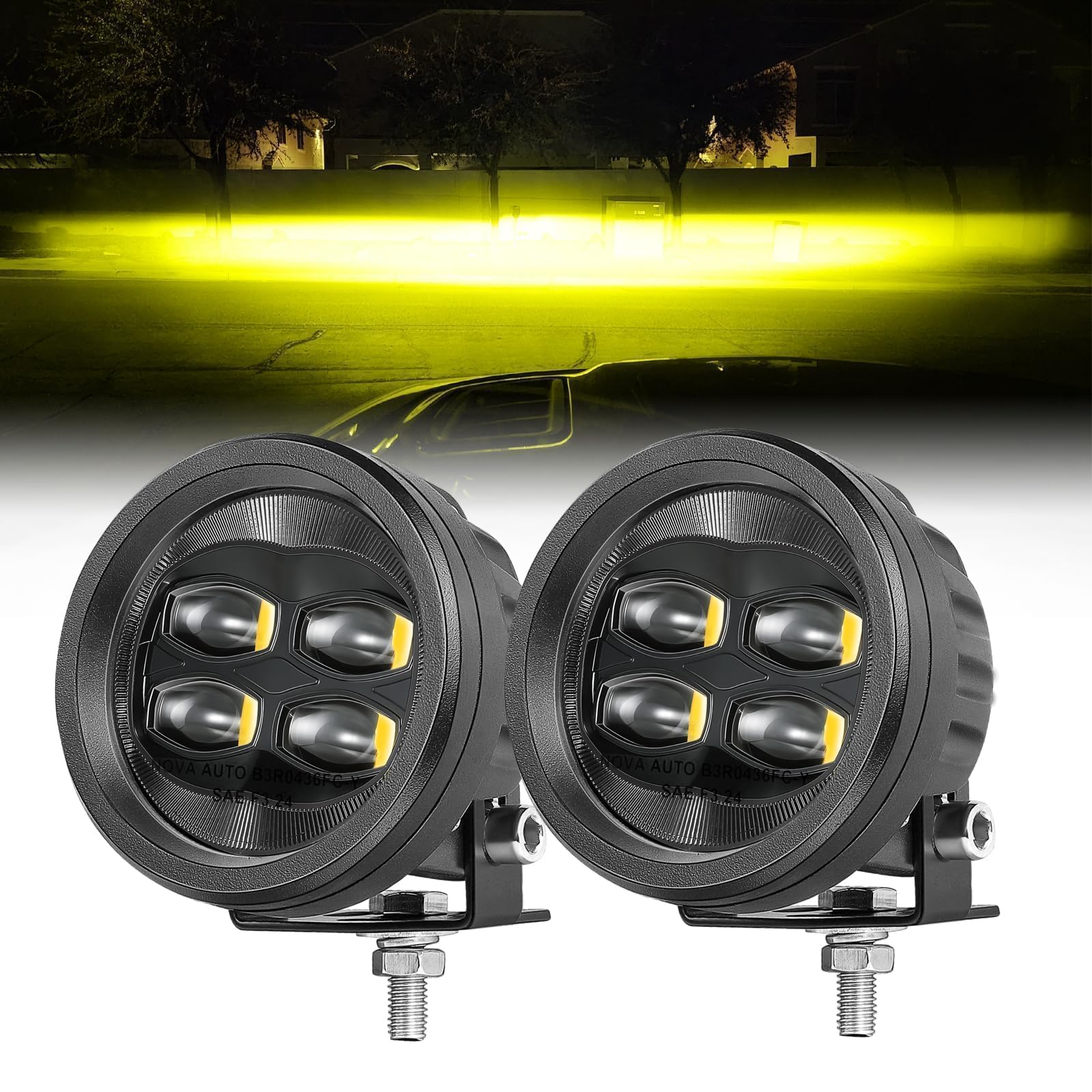 Amazon.com: SAE Yellow Fog Lights, ACEC SHOP 2PCS 80W 3.5 Inch Round LED  Fog Light Bars DOT Approved Street Legal Amber Pods Off Road Driving Light  for Truck Pickup Wrangler Tacoma Tundra