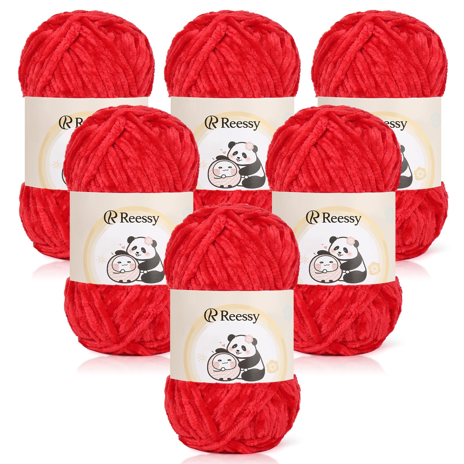 Reessy Chenille Yarn 600g, Chunky Chenille Yarn for Crochet&Knitting-Red