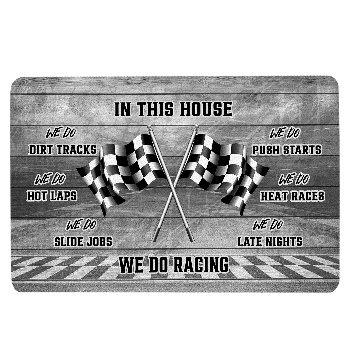 OhaPrints in This House We Do Racing Checkered Flag Gift for Race Fan Welcome Doormat Front Rubber Door Mat Home Porch Decor Outdoor Indoor Entrance