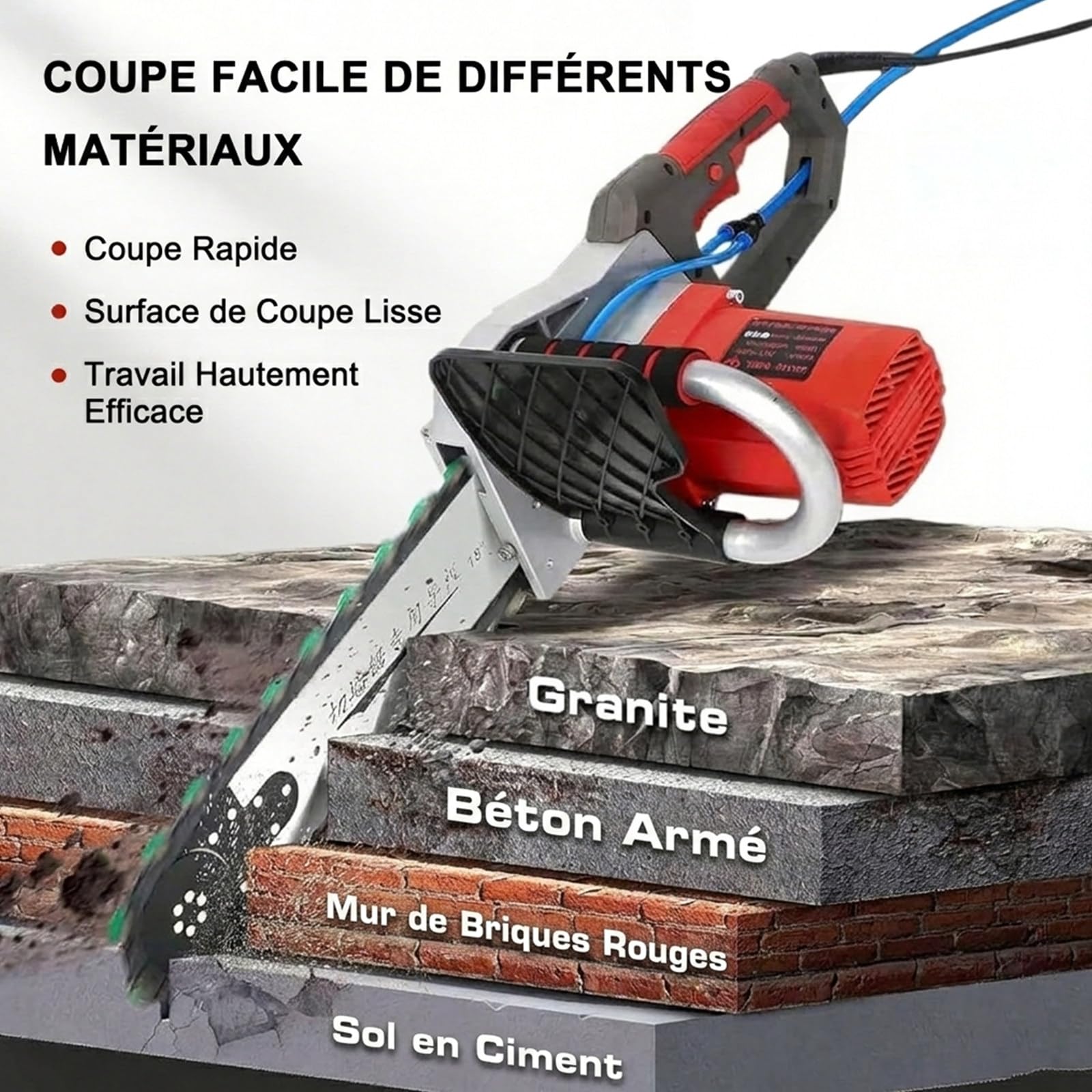 Tronçonneuse à Béton, Scie à béton électrique avec Pompe à Eau, 2 Chaînes et 2 Guides, Profondeur de Coupe 35 cm/48 cm, Chaînes pour Granit, Béton et Pierre 48cm