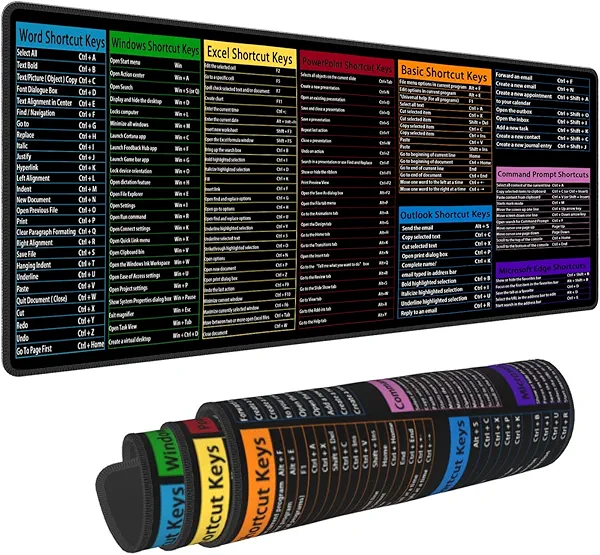 Computer Office Power Point Excel Word Outlook Command Prompt Shortcut Keys Shortcuts Gaming Keyboard Mouse Pad Mousepad Desk Mat Huge Extended XL Rubber Sole for Home Office(31.5"X 11.8")