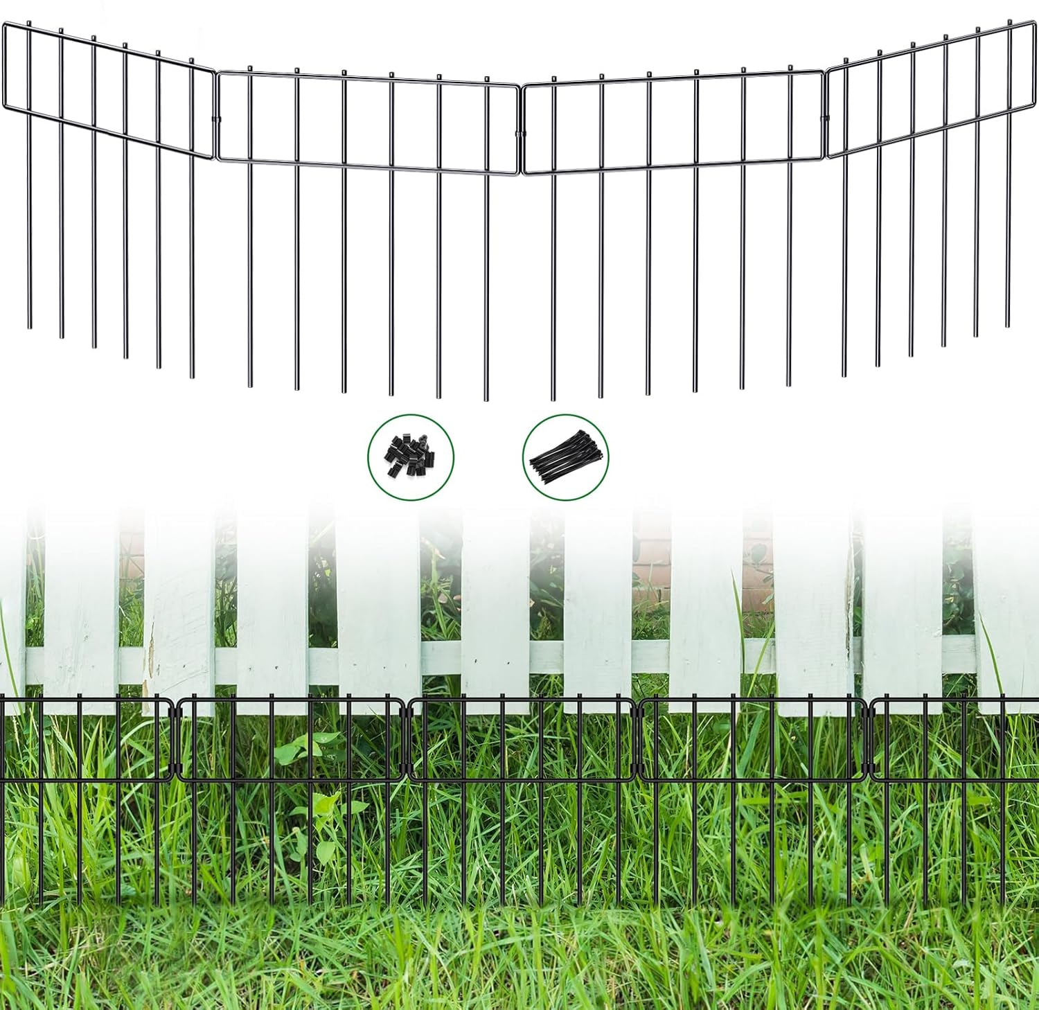 25 pezzi Recinzione decorativa da giardino, 8,2 m (L) x 43 cm (H), Recinzioni giardino esterno senza scavare, Cane Conigli Blocker recinzione per cortile all'aperto