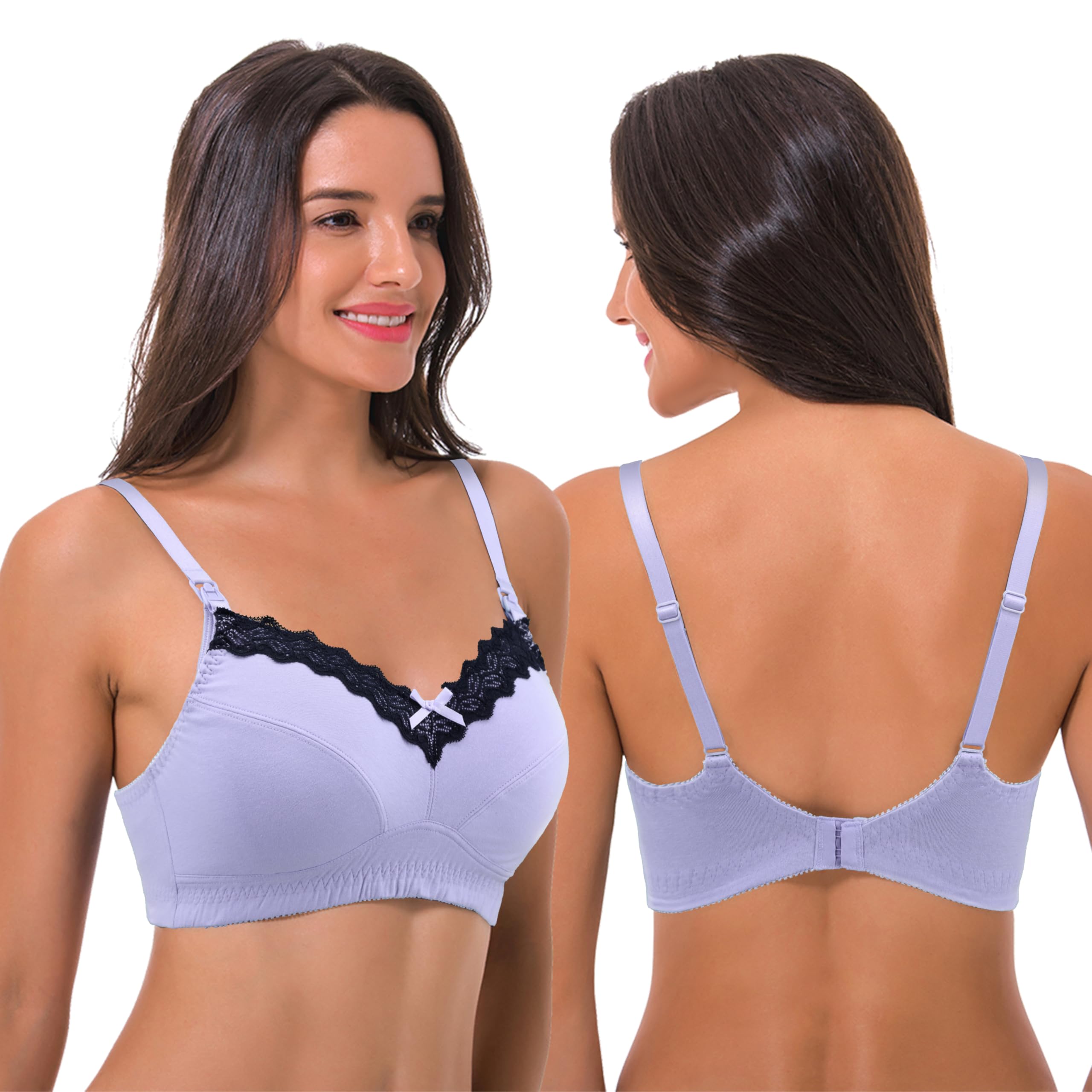 Curve Muse- Reggiseno per Allattamento, in Cotone, Senza Ferretto | Bordo in pizzo, Spalline regolabili, Chiusura a Gancetti, Elastan, Effetto Lifting, Modellante