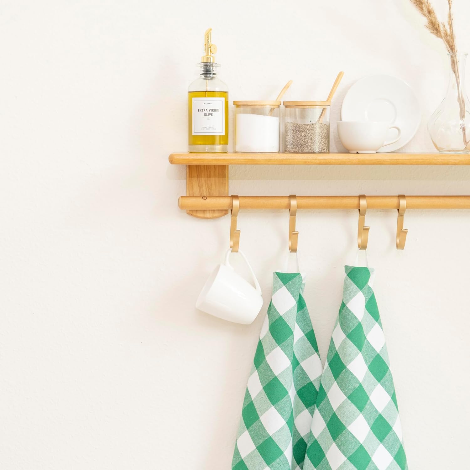 Green Dish Towels - 100% Cotton, Highly Absorbent, 6 Pack, 30”x20”, Lint-Free Gingham Green Kitchen Towels with Hanging Loop - St. Patrick’s Day Décor Tea Towels in Plaid Pattern (6 Pack) - Image 3