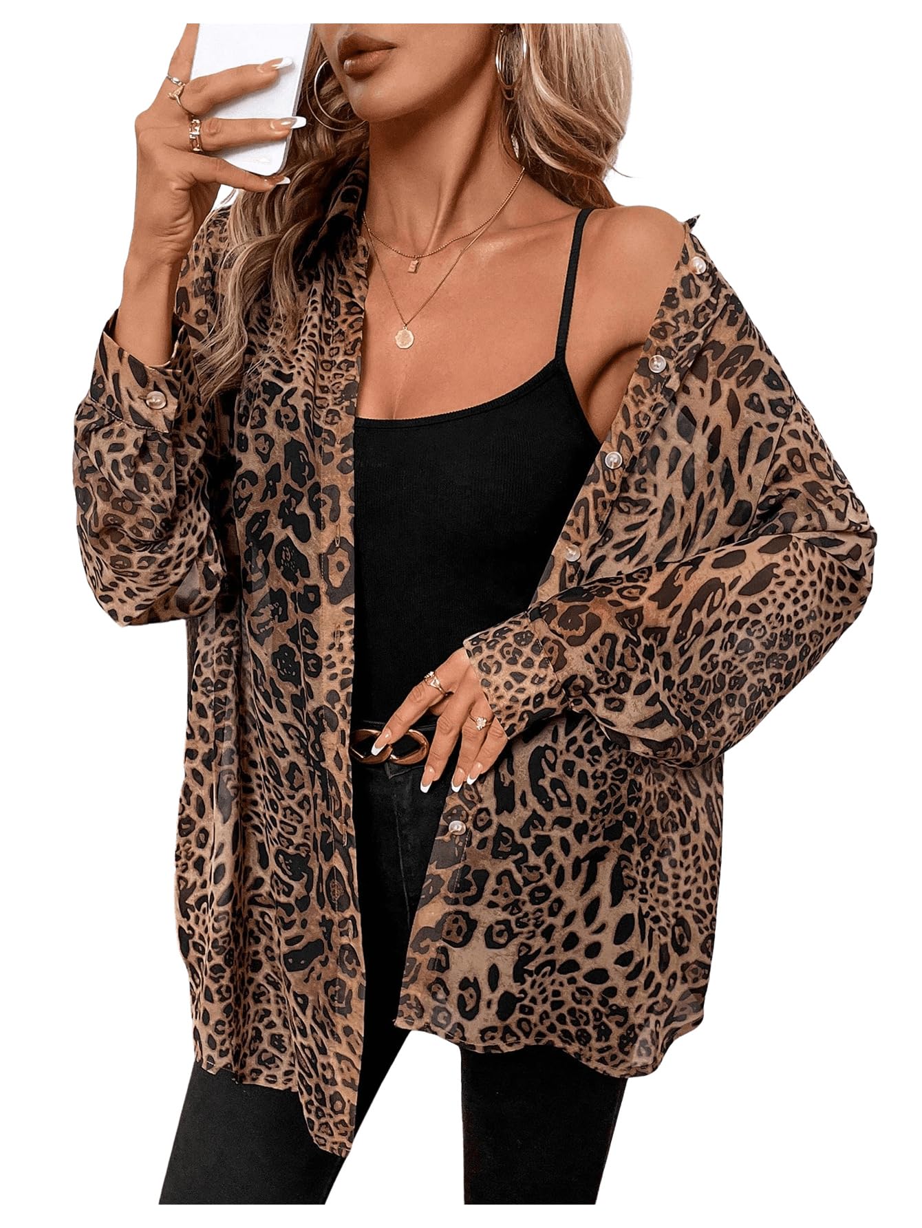 Milumia Sheer Mesh Leopard Blouse