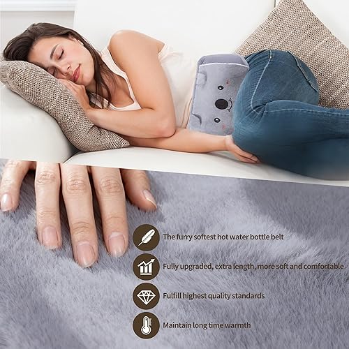 Miniatura 7 de Bolsa de agua caliente, botella de agua caliente con tapa, 2L de goma para botellas de agua caliente caliente con cubierta de cintura suave de 51.2