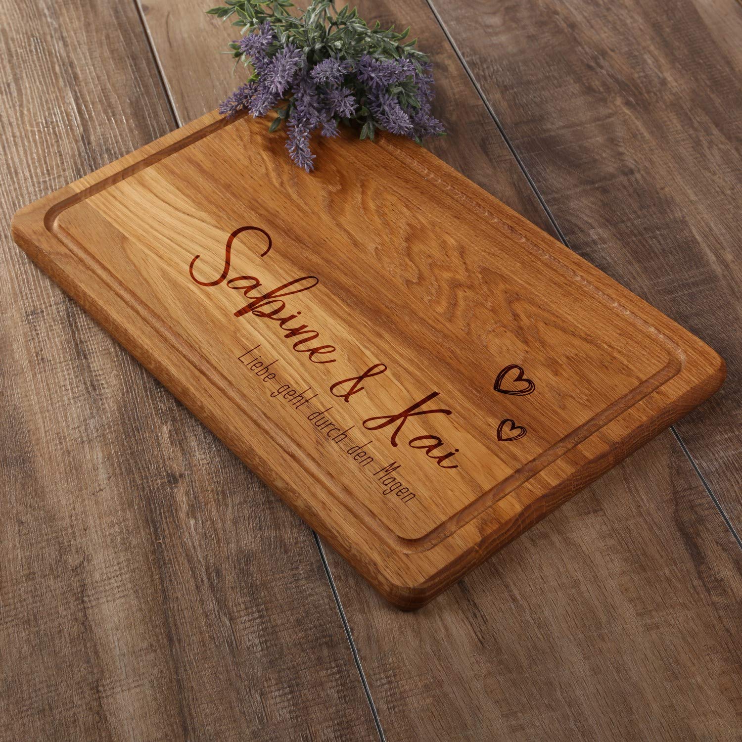 FORYOU24 Holz Schneidebrett dunkel mit Gravur Motiv 10 - personalisiert mit Wunsch-Namen Küchenbrett graviert als Geschenkidee zur Hochzeit