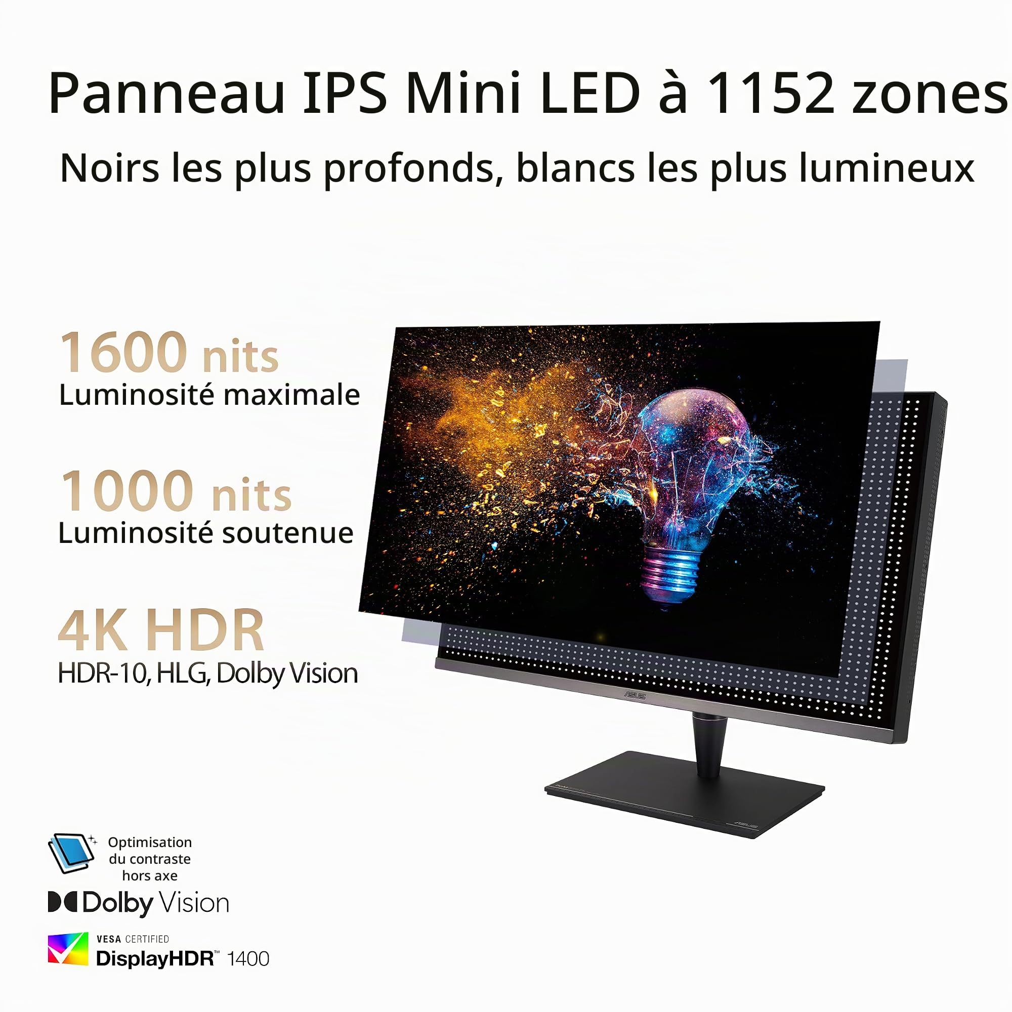 ASUS ProArt PA32UCG-K - Ecran PC 32'' 4K IPS MiniLED - 3840x2160-120Hz - 1600cd/m² - Display Port, 3X HDMI, 2xUSB-C Thunderbolt & 3X USB-A - △E< 1 - HDR 10 - X-Rite i1 DisplayPro - Garantie 5 Ans