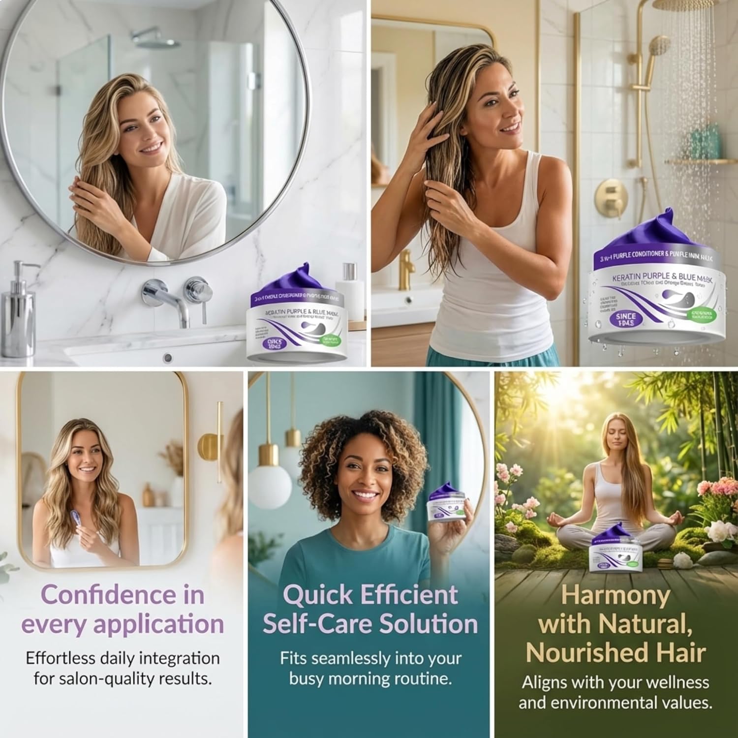 VITAMINS hair cosmetics Keratin Purple Hair Mask - Blue Hair Mask Deep Conditioner Treatment - Blonde Toner to Neutralize Brassiness in Brassy Blonde, Silver, White, Gray & Brown Locks - Image 7