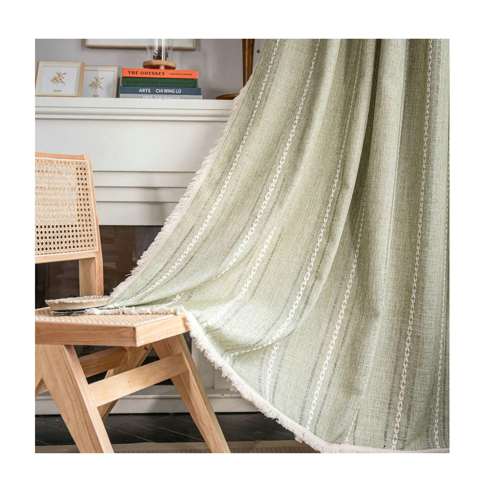 Tende Camera Oscuranti, Tenda per Interni Verde 132X244CM Tende Finestra Strisce Ricamate in Stile Country