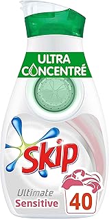 Skip Ultimate Lessive Liquide Concentrée Sensitive x40 Hypoallergénique Formule Testée Dermatologiquement, Spécial Bébés et Peaux Sensibles 40 Lavages
