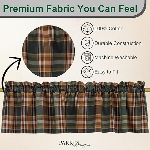 Park Designs Farmhouse Kitchen Valances for Windows - Plaid Pine Lodge - Thumbnail 2