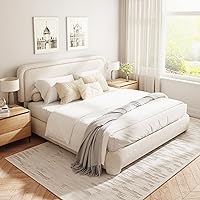 Vista 9 de Base de cama Boucle de tamaño Queen, plataforma tapizada con cabecera ajustable en altura y esquinas redondeadas suaves, sin ruido, fácil montaje