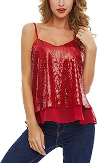 Christmas Women Sequin Tank Tops Sparkly Sequin Camisole Tops Glitter Sequined Vest Christmas Party
