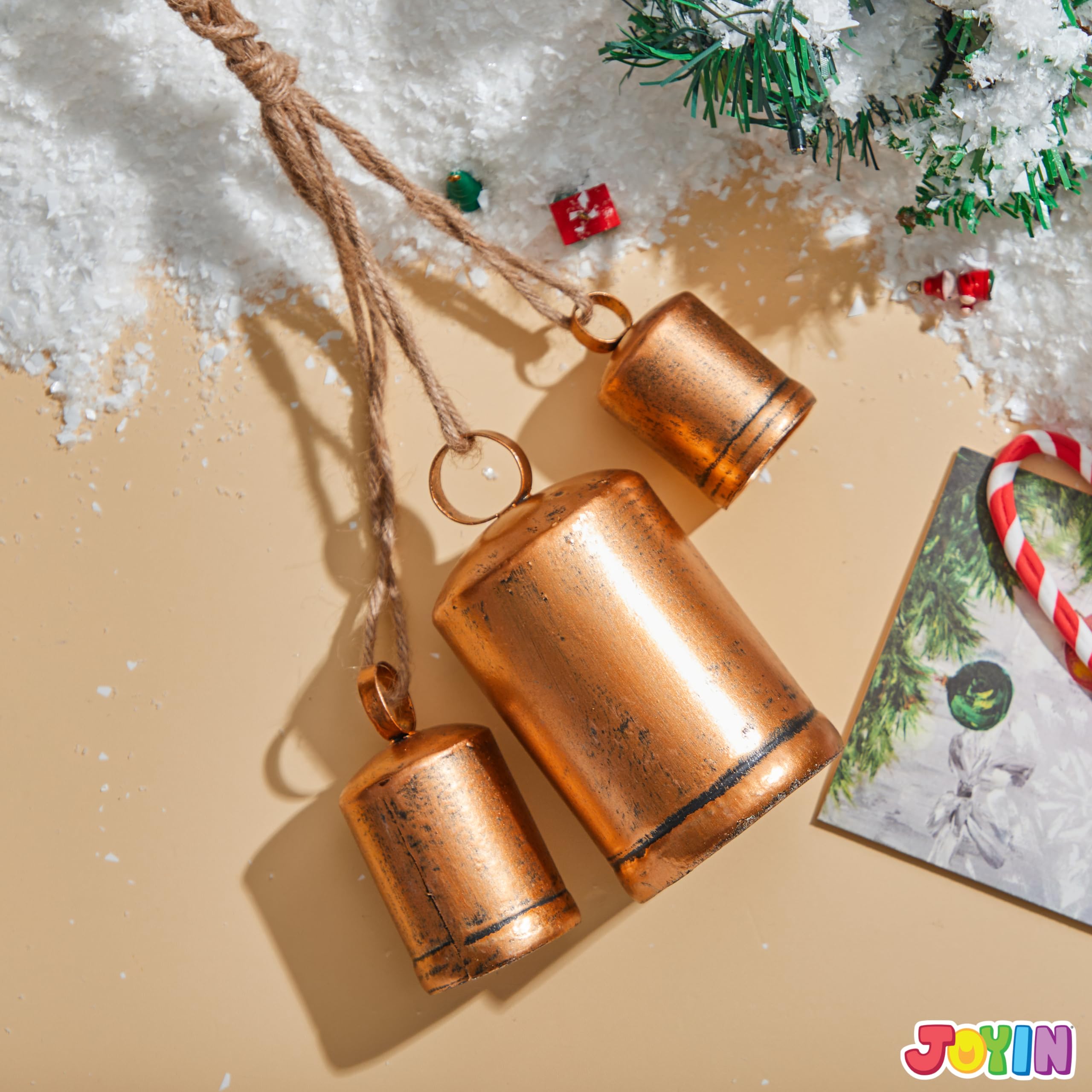 JOYIN Christmas Bells Rustic Christmas Decoration Set of 3 (Brass) for Christmas Decorations — Christmas Tree Decor, Indoor/Outdoor Holiday Decorations