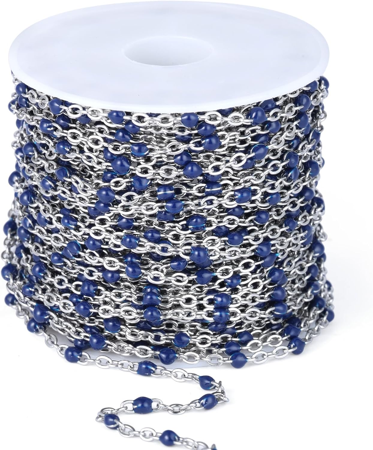 33 Feet Stainless Steel Enamel Chains Bulk, 2mm 304 Stainless Steel Navy Blue Enamel Beaded Cable Link Chain Roll Spool for Jewelry Making - Image 6