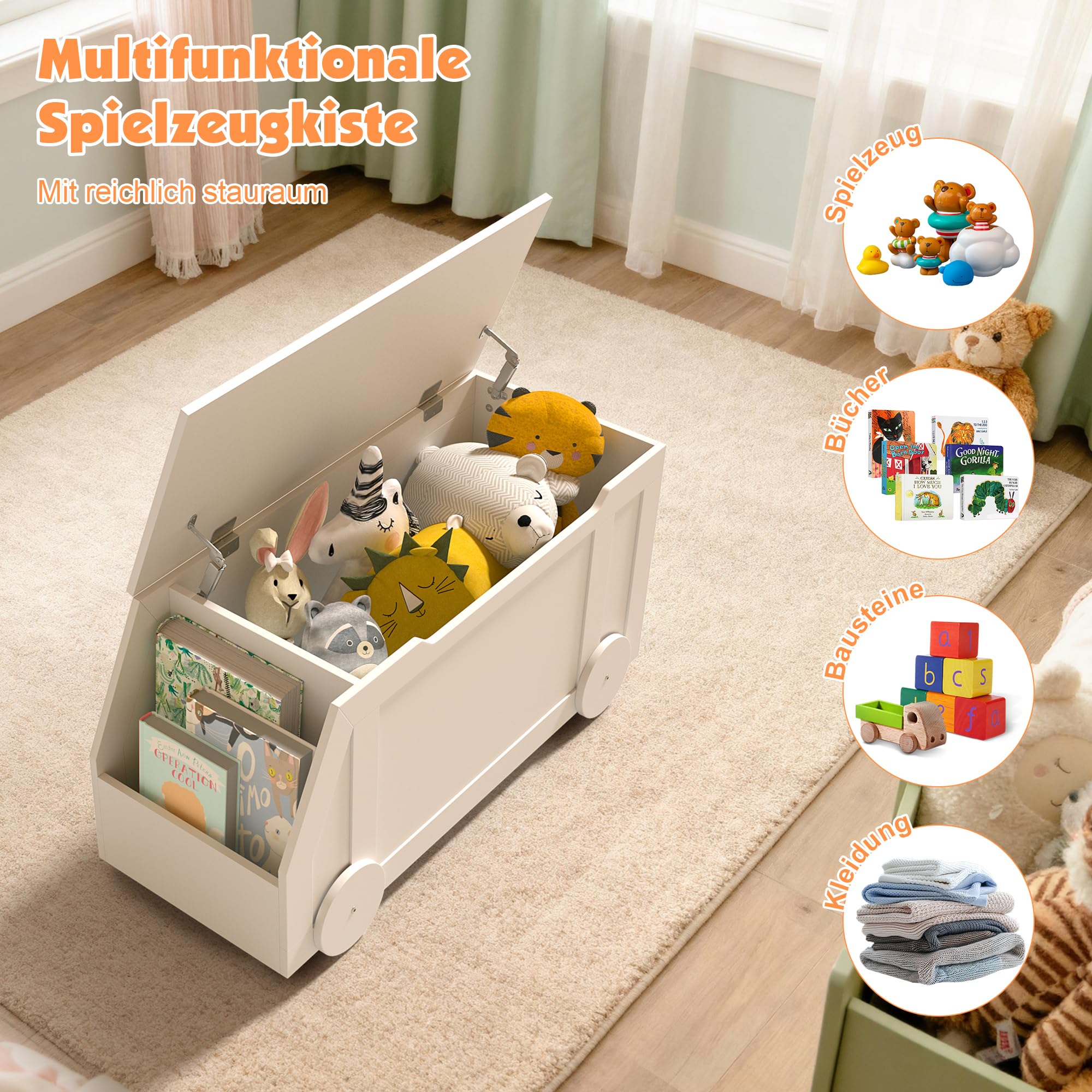 Sitzbank mit Stauraum, Schuhbank, 100 x 40 x 51cm, Kinderzimmer (weiß) | Spielzeugkiste für Kinder, mit Deckel, Spielzeug Aufbewahrungsbox, für Flur, Schlafzimmer, Wohnzimmer