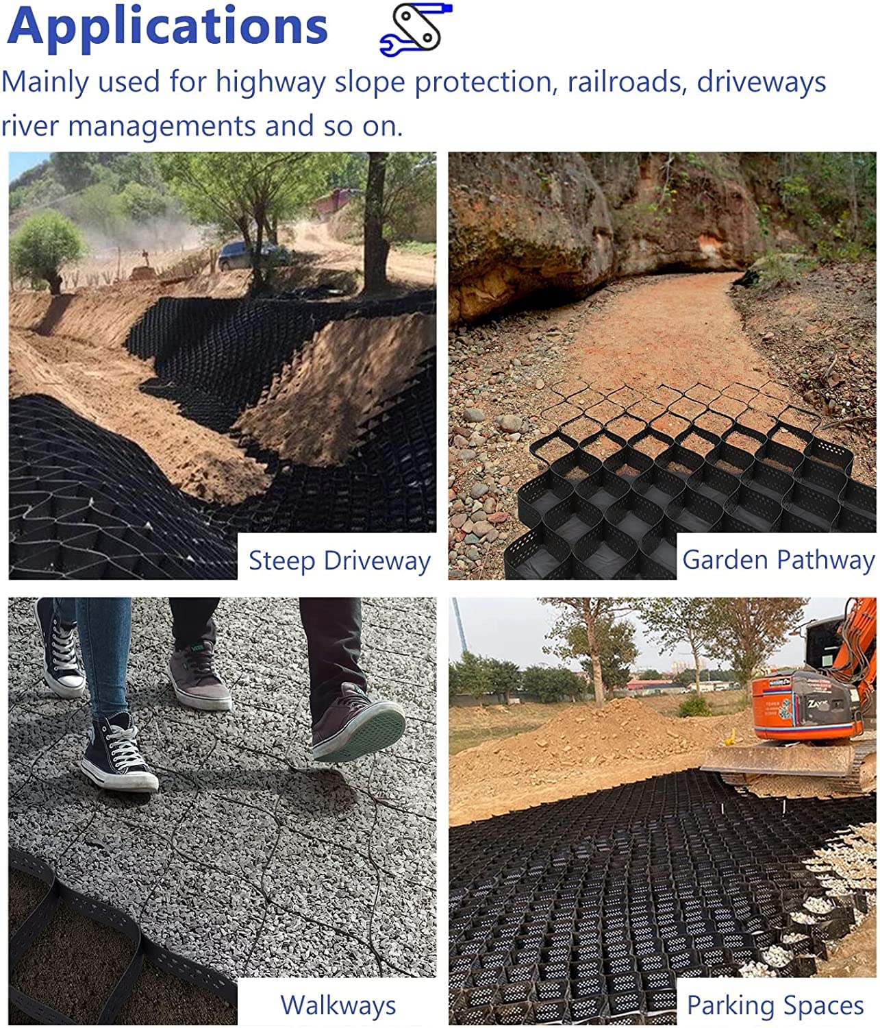 Griglie di Ghiaia Alte 2" - Griglie geopermeabili per vialetti, Giardini, basi per capannoni - Sistema di Pendenza a griglia di Terra Durevole (3x10 m/10x33 Piedi) - Soluzione per Esterni