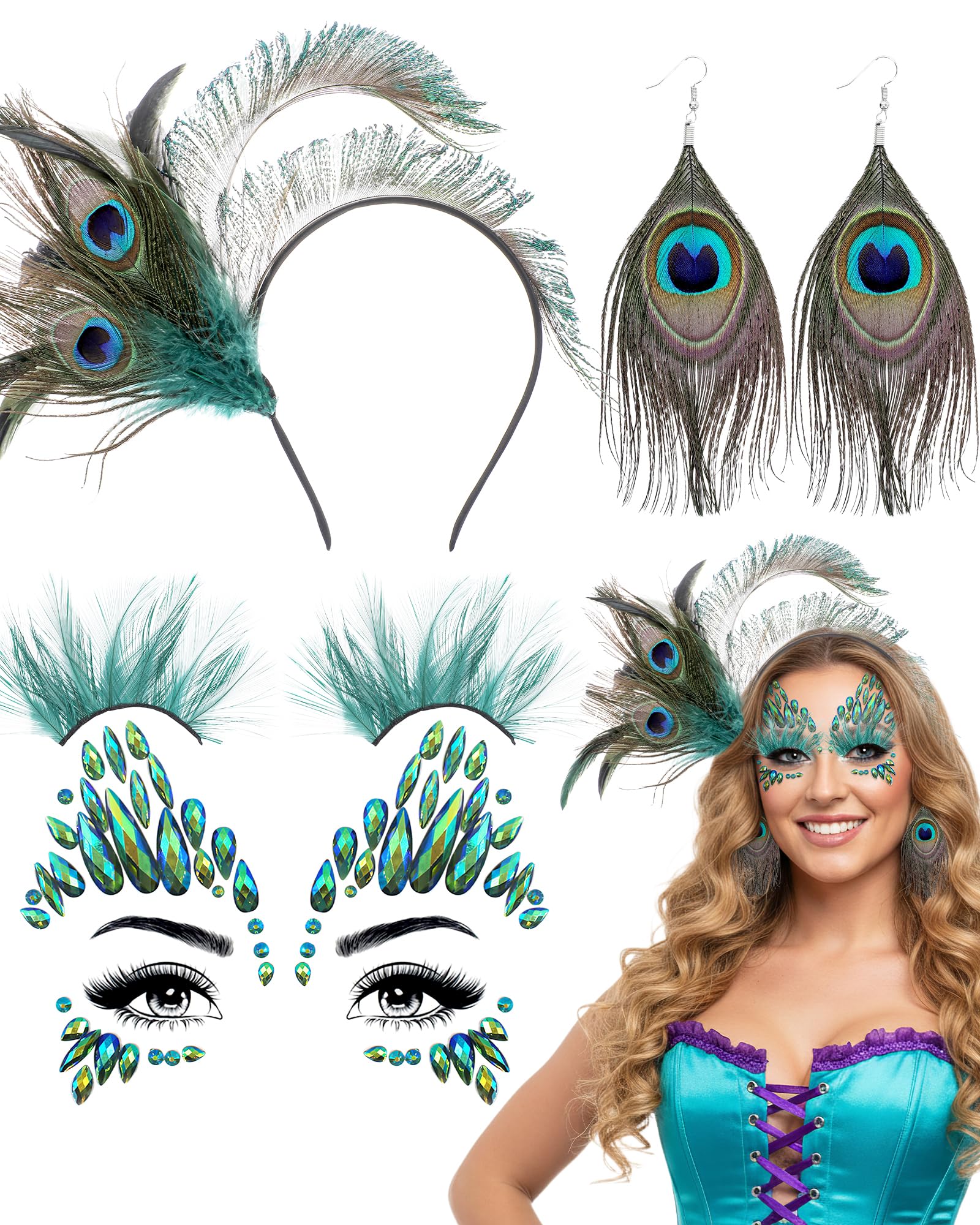 ETOFETE Peacock Costume Accessories Halloween Feather Headband for Women