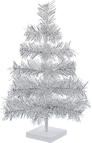 Miniatura 7 de Árbol de Navidad de mesa pequeño de 18 pulgadas, ramas de plumas de oropel artificial clásico para interiores y exteriores, soporte de base de