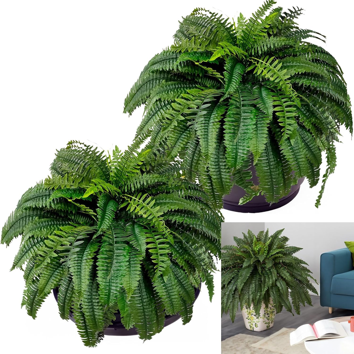 Faux Fern, 2pcs Artificial Ferns 88Branches Hanging Artificial Boston