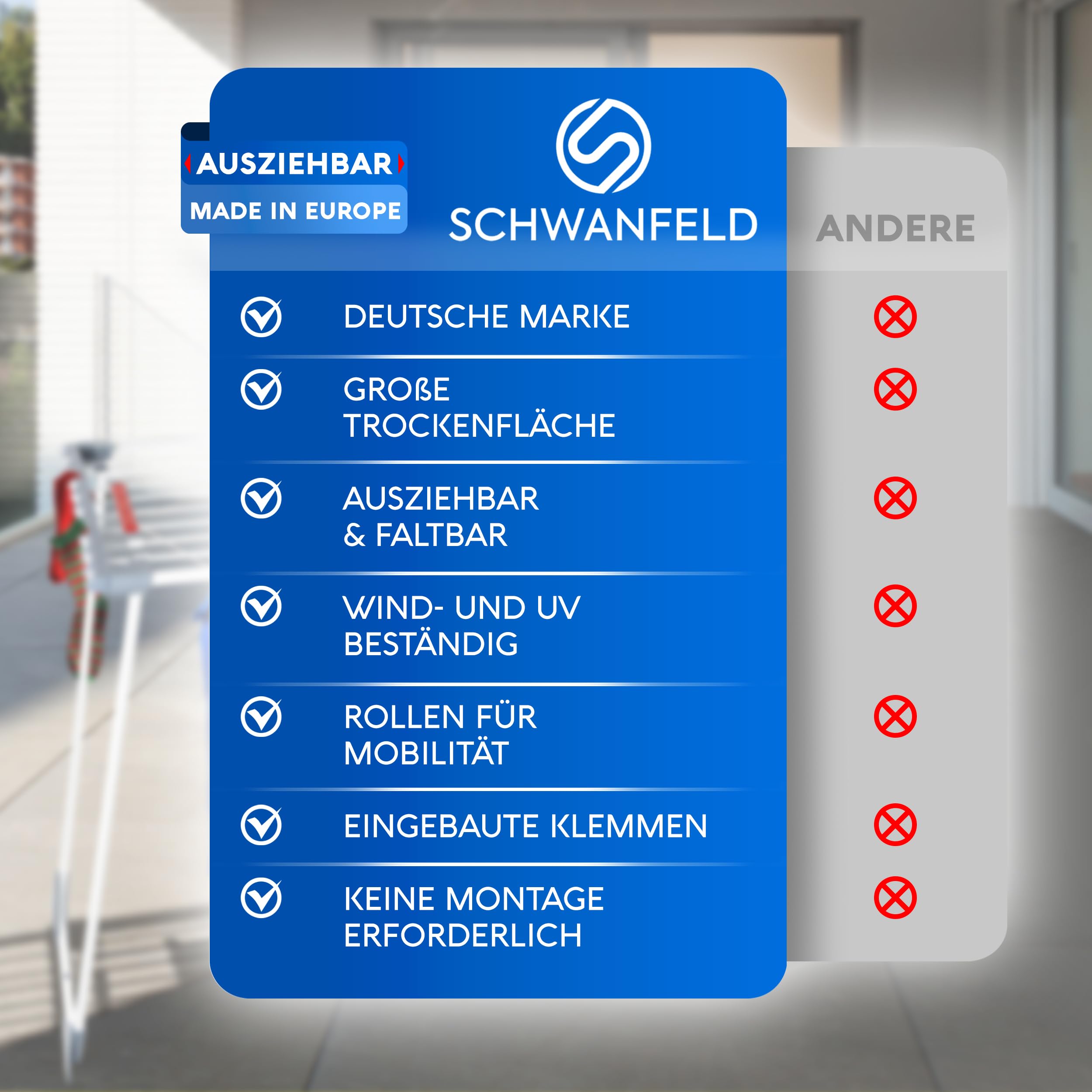 SCHWANFELD® Wäscheständer ausziehbar [20M TROCKENLÄNGE] - wäscheständer hoch - Premium Wäschetrockner Ständer - Faltbarer Wäsche Ständer XXL - ausziehbarer wäscheständer - Standtrockner rutschfest