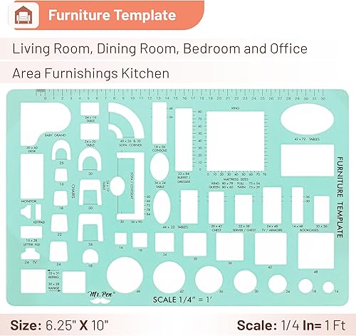 Miniatura 5 de Mr. Pen - Plan de casa, paquete de 3, verde, plantillas de diseño de interiores y muebles, herramientas de dibujo y formas de reglas para