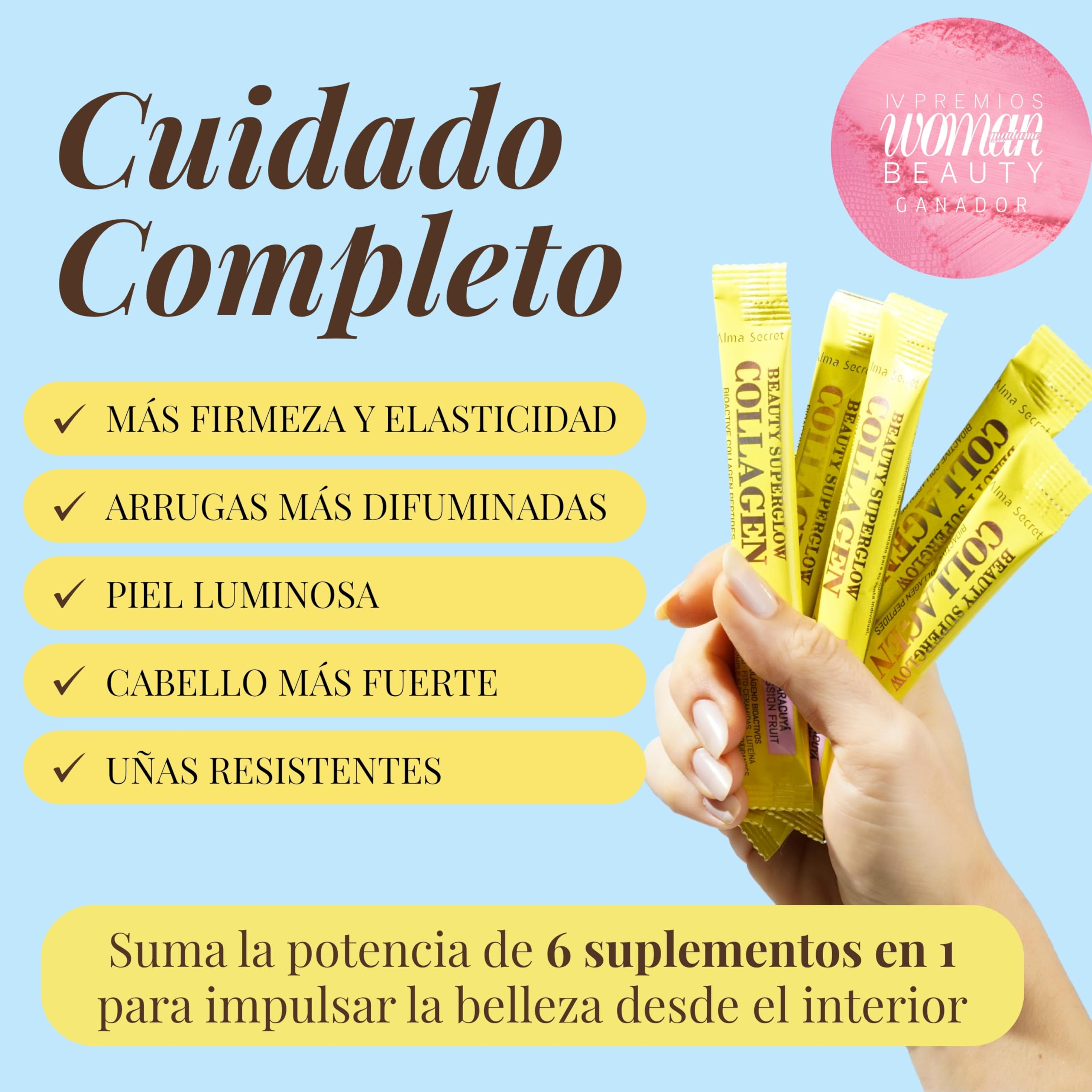 Colágeno Hidrolizado Puro con Ácido Hialurónico Piel Uñas Cabello - Sabor Mango Maracuyá - Suplemento Antiedad Firmeza Elasticidad Hidratación Antioxidante Belleza Natural Sin Azúcar Sin Gluten
