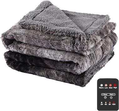 Eydna Electric Heated Blanket Throw Size 50"60" with 4 Heating Levels & 4 Hours Auto Off, Heating Throw Plush Faux Fur, Energy Efficient, Machine Washable, Moms Gift, Gradient Gray