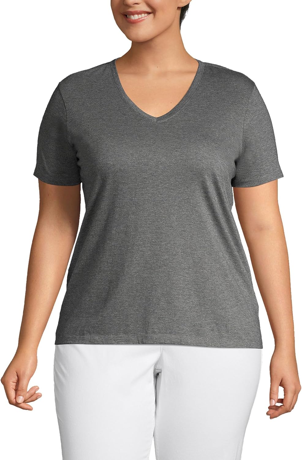 Lands’ End Women’s Relaxed American-Grown Supima Cotton V-Neck T-Shirt