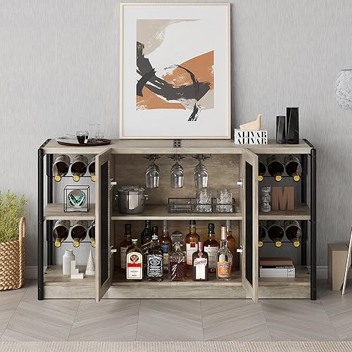 Miniatura 6 de GAOMON Gabinete de bar de vinos, gabinete de licor para licor y vasos, barras industriales y gabinetes de vino con almacenamiento y estante de vino,